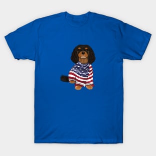 USA American Flag, Black & Tan Cavalier T-Shirt